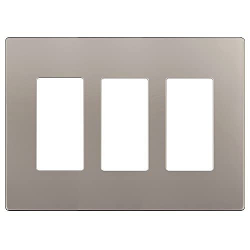 Image of LIDER Decorator Switch Cover, Screwless Wall Plate, Mid-Size 3-Gang 4.88 inch x 6.77 inch, LSWP-33M-NK, UL Listed, Thermoplastic, Matte Nickel, 1-Pack
