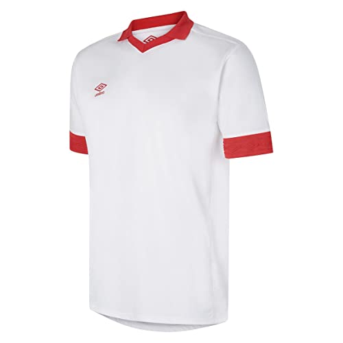 Image of Umbro Men's Tempest Jersey - White/Vermillion, Size M - Lightweight, Stacked Logo
