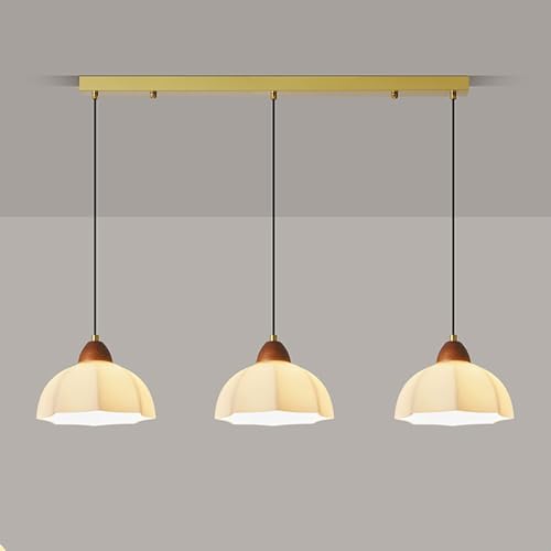 Lustre à trois têtes en métal doré et verre blanc avec douille E27 pour îlot de cuisine