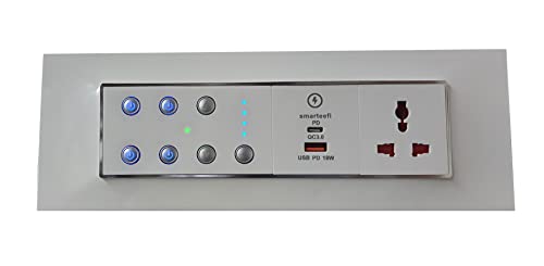 Smarteefi WiFi Smart Switch board| 3 Smart Switches + 1 Smart Fan Regulator+ 1 smart Plug + 18w Dual Charger (USB-C + USB-A)| Guaranteed Schedules| Compatible with Alexa & Google Home (FB41-USB-8M-H)