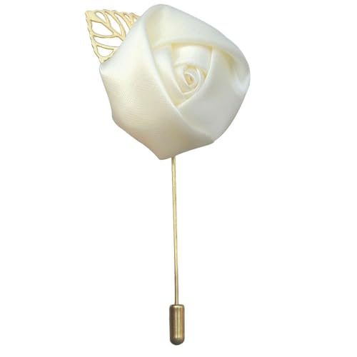 Image of Gentleman's Suit Flower Brooch Handmade Lapel Pin Boutonniere Stick Corsage Accessory Multicolor Rose Satin Tuxedo Groom Wedding Banquet Party