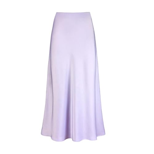 Summer Satin Silk High Waist Ruffle A Line Long Maxi Skirts for Women Midi Length Silk Satin Elasticized Ladies Skirts