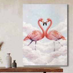Décoration murale flamant rose et nuage rose, œuvre romantique pour un nid douillet
