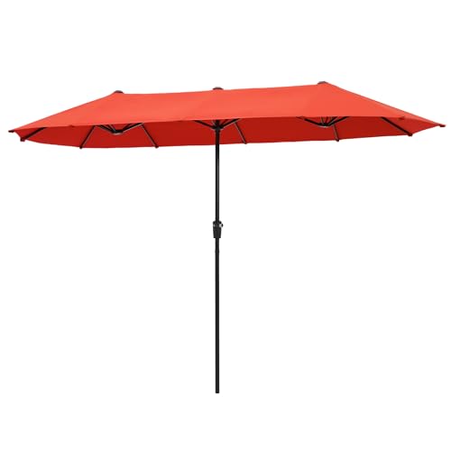 Sophia & William 13ft Large Patio Umbrella Outdoor Double-sided Rectangle Market Triple Umbrella Heavy Duty 99% UV Protection Fade Resistant for Pool Backyard Patio Table Orange Red
