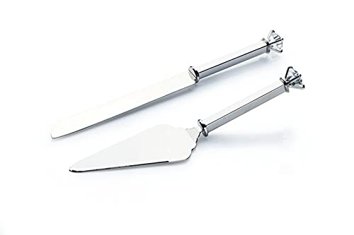 Wedding Cake Knife Set with Diamond Handle Personalized Engraving