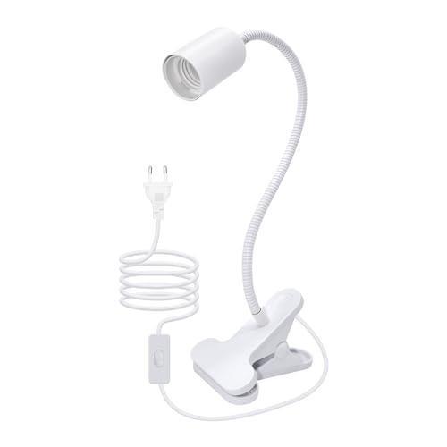 Lampe à Pince E27, 240CM Cable, 10MM Grossier 360°Flexible Col de Cygne, Douille E27 avec Pince, Lampe a Pince pour Lit, Spot avec Pince, Lampes de Chevet, Lamp de...