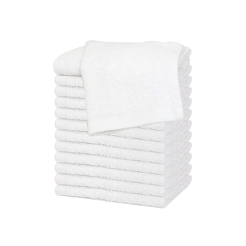Westlane Linens 100% Cotton Face Cloths Flannels & Washcloths 500 GSM Super Soft Hotel Quality (White, 12 Pack)