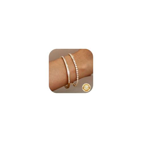 CASSIECA 2 Piezas Pulseras Mujer Acero Inoxidable Brazalete de Tenis Oro Joyería Pulsera con Zirconia, un Bonito Regalo para Navidad, Cumpleaños, día de San Valentín, de 16.5 cm