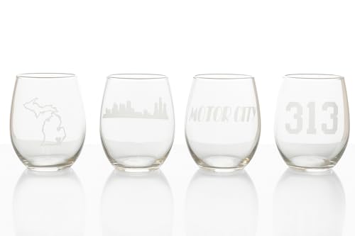 Detroit Wine Glass Set- Detroit - Michigan -Beer - Barware