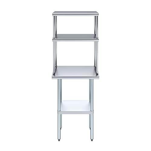 Image of AmGood Stainless Steel Work Table with 12 inch Wide Double Tier Overshelf | NSF (Stainless Steel Table with Double Overshelves, 24 inch Long x 14 inch Deep)