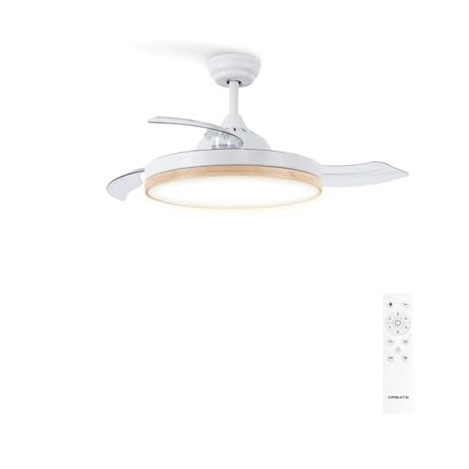 CREATE / WIND CLEAR M/Ventilador de techo con luz madera clara con mando / 40W, Ø108 cm, temporizador, 6 velocidades, aspas retráctiles, 3 temperaturas de luz, función verano-invierno