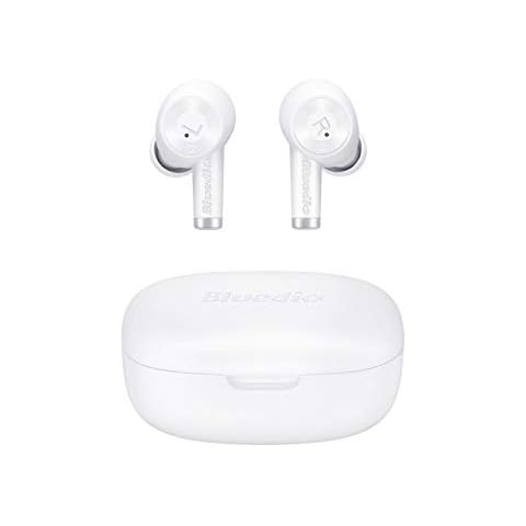Bluedio Bluetooth Mini Wireless Earbuds, Ei Wireless Headphones in-Ear Earphones with Charging Case, 40Hrs Playtime, Car Headset Built-in Mic Support Wireless Charging for Cell Phone, Sport, White Cover