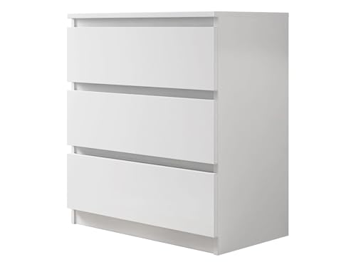 Mirjan24 Kommode mit 3 Schubladen Malwa M3, Anrichte, Diele, Flur, Highboard, Mehrzweckschrank, Sideboard, Wohnzimmer, Esszimmer (Weiß)
