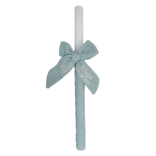 Vela para Bautizo personalizada - Vela Bautismal Personalizable con nombre y fecha - Vela de Bautizo decorada - Cirio de Bautizo - Modelo Bambula - Nenel (Verde Menta) Cover