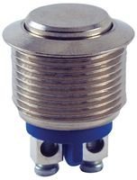 NTE Electronics 54-474 Anti Vandal Security Pushbutton Switch, Single Pole, SPST-NO Circuit, Off-(ON) Action, Nickel Plated Brass Flat Actuator, Screw Terminals, 0.629" Bushing, 100/400m Amp, 48V