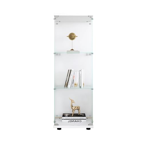 jeerbly Vitrina de cristal, vitrina de pie, vitrina de cristal, vitrina de una sola puerta para salón, dormitorio, oficina, estantería de pie de cristal, vitrina de una puerta de vidrio templado