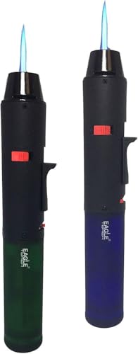 Eagle Torch Jumbo Butane Lighter, Professional Gun Pen Style, Black with Blue Flame, 2 Pack