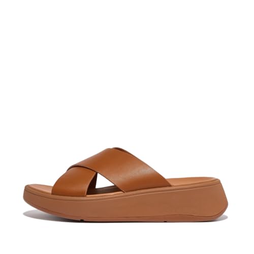 Image of FitFlop Women's F-Mode Leather Flatform Cross Slide Sandal