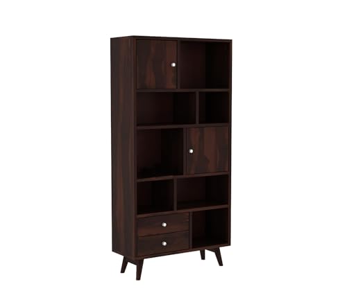 Image of Sheesham Wood Bookcase | Solid Wood Book Shelf for Home Library | Wooden Book Cabinet for Home & Office Living Room (Large, BBslf-Walnut11)