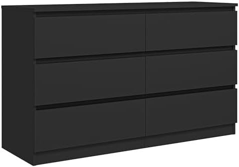 Vibe & Dine 6 Drawer Double Dresser, Modern Chest of Drawers with Wide Storage for Closet, Bedroom, Living Room, Black