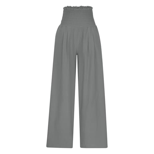 Womens Wide Leg Pants Tummy Control High Waisted Linen Pants Casual Baggy Sweatpants Palazzo Trousers with Pockets Palazzo4