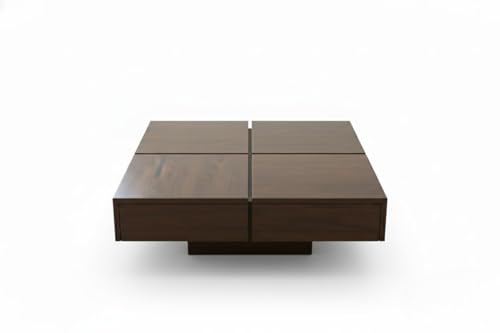 Image of Sheeshsam Wooden Coffee Center Table - Solid Wooden Coffee Table for Living Room - Tea Table Teapoy Center Piece for Home Sofa Center Table for Living Room (Walnut, Noah)