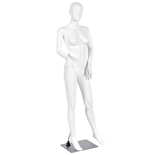 COSTWAY 177cm Female Mannequin Full Body Manikin, Arms and Head 360 Degree Rotatable Female Display Dummy Model with Metal Base for Show-window Exhibition Dressmaker Shop (Hand on the Waist with Face)