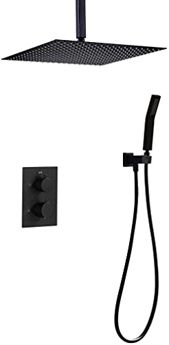 Mitigeur de baignoire à 3 voies noir avec douchette et tête de plafond - 2