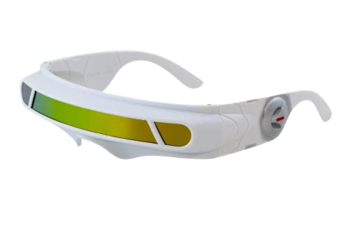 FLAWLESS EYEWEAR Futuristic Space Alien Costume Party Cyclops Shield Colored Mirror Mono Lens Wrap Sunglasses 147mm (White Orange Mirror)