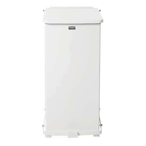 Image of Rubbermaid Commercial Products Defenders Biohazard Step-On Trash Can 13-Gallon White Square Steel Waste Disposal in Doctors Office /Hospital /Medical /Healthcare Facilities