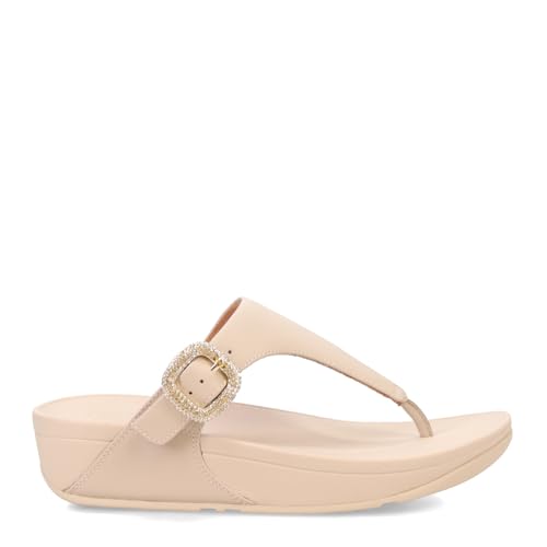 Image of FitFlop Womens LULU Crystal Buckle Toe-Post Sandals with Microwobbleboard Technology, Microfiber Toe Post, Slip Resistant Rubber Outsole, Cushioned Arch Support for All Day Comfort