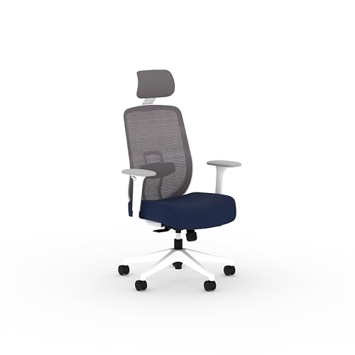 Image of HON Altern Ergonomic Office Chair with Headrest, Mid‑Back Mesh Desk Chair, Adjustable Arms, Seat Slide, Synchro‑Tilt, Rolling Computer Seat for Home Office, White Frame, Indigo