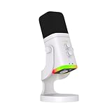 EASEMELO USB/XLR Desktop Dynamic Microphone with RGB Light, Noise Reduction & Mute Button for Podcast Recording, PC Computer Gaming Streaming Mic with RGB Light, Mute Button, Headphones Jack (White)