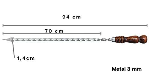 Lot De 4 Brochettes Extra Longues En Acier Inoxydable 77 Cm De Long / 1,5 Cm De Large / 3 Mm D'épaisseur Avec Manche En Bois