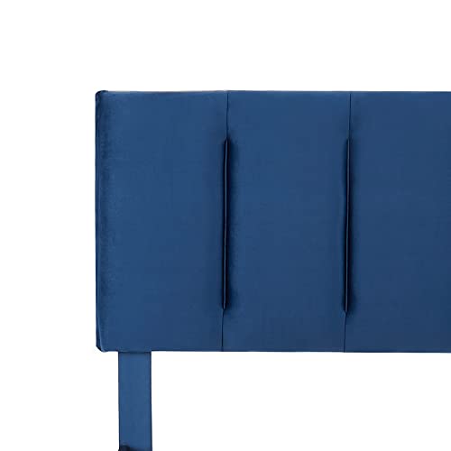 Vecelo Twin Size Bed Frame, Upholstered Platform Bedframe, Adjustable Headboard, Wood Slat Support, No Box Spring Needed, Easy Assembly, Blue #TOP4