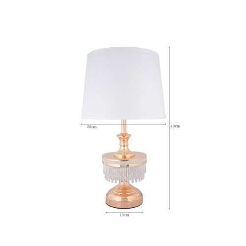 Image of ELARE Gold Table Lamp with Crystal Fringe & White Fabric Shade, 49cm | LED Bulb Included, Illuminated Glass Ring, Metal & Glass Base, Bedside & Office Use, Anti-Slip Base
