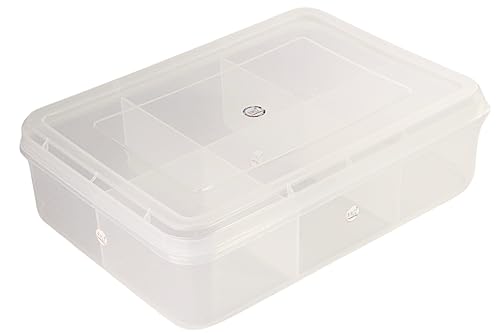 Image of NMII Multipurpose Plastic Storage Box with Partitions | Transparent Organizer with Secure Lid | Ideal for Stationery, Craft Supplies, Tools, and Jewellery, Accessories | Lightweight-(6 Partitions)