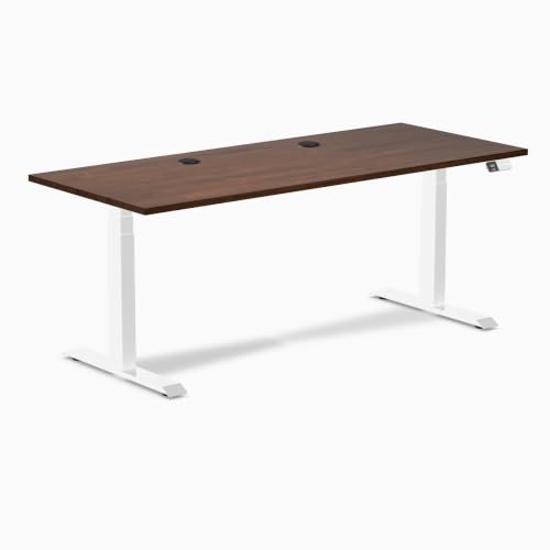 Image of Desky Dual Rubberwood Sit Stand Desk Red Walnut 48 inch White