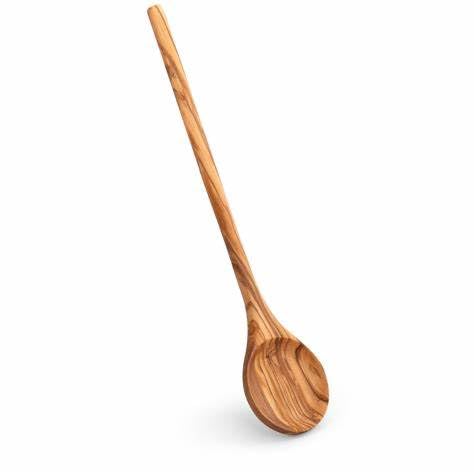 Zerazi | Cuchara redonda grande de cocina | Madera de olivo | 30cm | Ecológico | Totalmente Hecho a mano | Sostenible | Higiénico