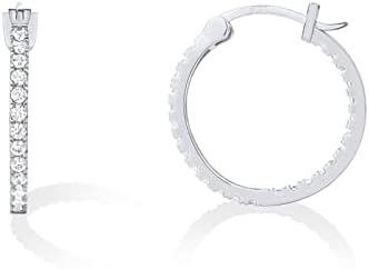 PAVOI 14K Gold Plated 925 Sterling Silver Post Cubic Zirconia Hoop Earrings | Large White Gold Hoops