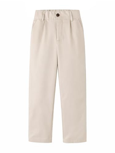 Image of HILEELANG Boys Chino Pants School Dress Pants Straight Leg with Pockets | Cotton Blend Fabric, Elastic Back Waist, Classic Chino Style, Side Pockets, Perfect for School Uniforms and Everyday Wear