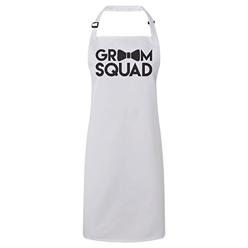 Tablier de cuisine blanc Groom Squad avec motif noeud papillon de mariage