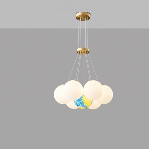 Plafonnier globe luminaire suspendu 7 lampes verre laiton salle à manger