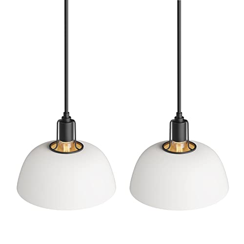 Seol-Light 11" White Metal Dome Shade Pole Pendant Lighting Fixture With Black Rod Pendant Kit,E26,2 Packs; #TOP6