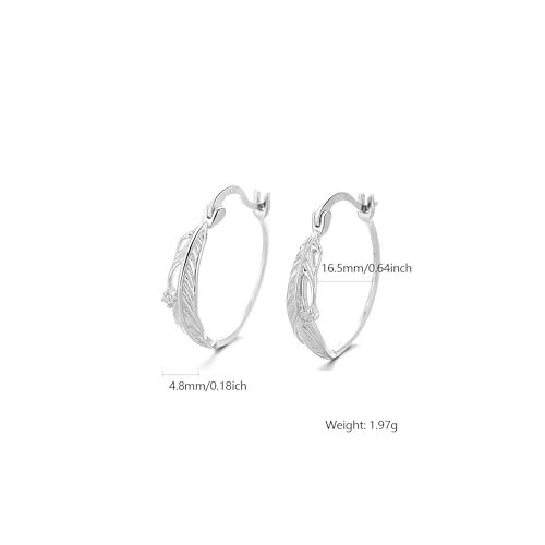 LOVECOM 14k Gold Plated Feather Filigree Hoop Earrings for Women Cute 925 Sterling Silver Post Leaf with CZ Animals Huggie Earring Women's Round Hypoallergenic Earring Jewelry Gifts to Daughter4