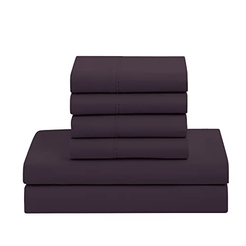 Sweet Home Collection 7 Piece Comforter Set Bag Solid Color All Season Soft Down Alternative Blanket & Luxurious Microfiber Bed Sheets, Purple, Queen