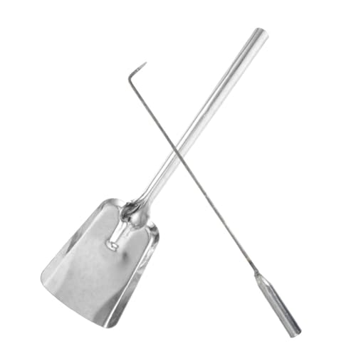 LOEFLIFA Utensilios Para Chimenea De Hierro Fundido Pala y Gancho Resistente Altas Temperaturas Accesorios Para Gestión Segura De Fuego Fogatas y Leñas Herramientas Para Exterior Interior