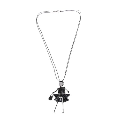 BESPORTBLE Collier Pendentif Sautoir Femme Long en Alliage Léger Breloque Poupée Cristal Multicolore Noir, Bijou Amusant et Solide pour Soirées, Festivals...