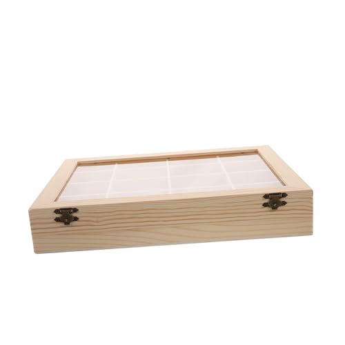 OUNONA Wooden Rock Collection Organizer Display Box Lid Sturdy Storage Case for Minerals and Stones