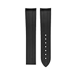 XTVKFWJAB Cinturino in silicone e gomma con estremità curva da 20 mm compatibile Omega, Seamaster 300, cinturino polso impermeabile for uomo donna, accessori for orologi(Black-no buckle)